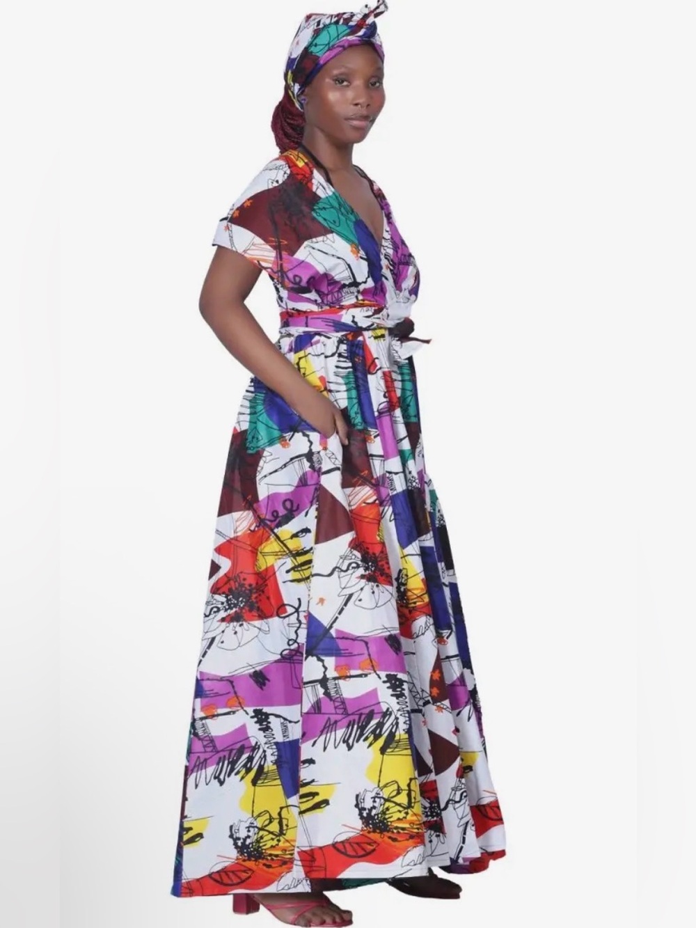 0260.  Colorful Abstract Print Infinity Jumpsuit with Headwrap - Vibrant Multi - Picture 3 of 3